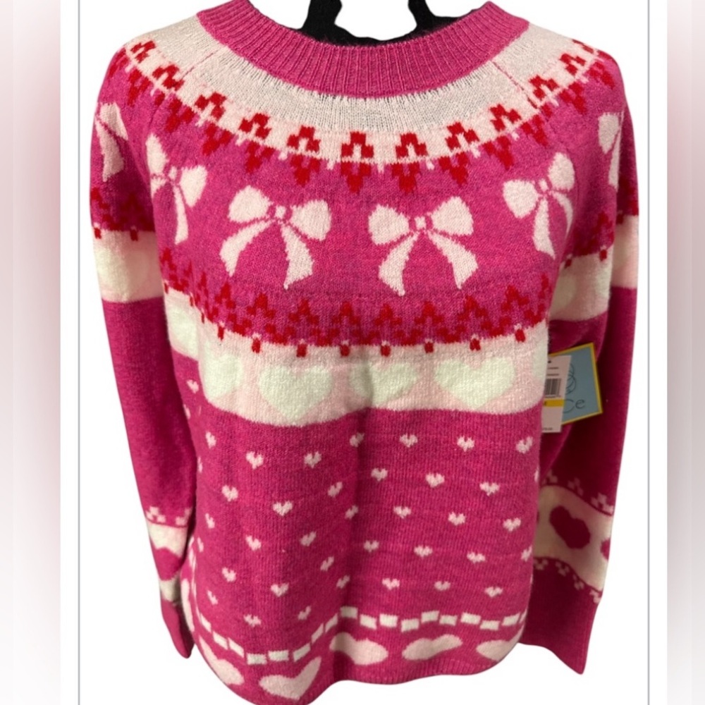 NWT CeCe Sweater Valentine's Day women's Medium Bows and Hearts - Picture 10 of 15